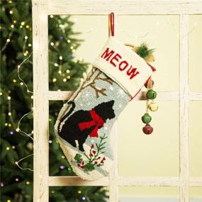 img 1 attached to 🧶 Glitzhome 19" Oversized Handmade Hooked Cat Christmas Stocking - Xmas Fireplace Hanging Stocking Decoration Ideal for Holiday Season Party Décor and Family Celebrations