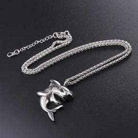 img 2 attached to 🦈 Unisex Silver Shark Pendant Necklace with Chain | Punk Ocean Project Jewelry for Men, Women, Boys, and Girls | Ocean Animal Fish Necklace