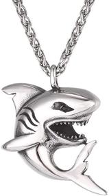 img 4 attached to 🦈 Unisex Silver Shark Pendant Necklace with Chain | Punk Ocean Project Jewelry for Men, Women, Boys, and Girls | Ocean Animal Fish Necklace