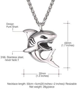 img 3 attached to 🦈 Unisex Silver Shark Pendant Necklace with Chain | Punk Ocean Project Jewelry for Men, Women, Boys, and Girls | Ocean Animal Fish Necklace