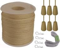 2.0mm light gold braided nylon lift shade cord - 60 yards y-axis roll, with 6 pack white wood cord knobs and soft tape logo