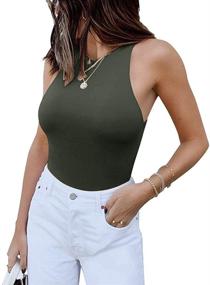 img 4 attached to 🔥 ReoRia Women's Sexy Sleeveless Racer Back Halter Neck Bodysuit Tank Tops - Effortless Elegance for Every Occasion!