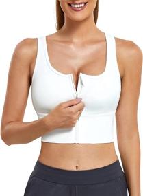 img 3 attached to 👚 IHHCOXK Front Zip Sports Bras: Stylish Criss Cross Back Yoga Bra for Women - Padded Cropped Tank Top for Longline Workout Tops