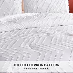 img 2 attached to 🛏️ Luckybull Chevron Jacquard Embroidered Comforter Set - Queen Size, 3-Piece, Soft Lightweight Shabby Chic Bedding for All Seasons, White 90''x90''