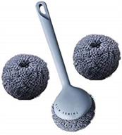 🧽 versatile kitchen dish cleaning scrub brush set - long handle with 2 anti-scratch dish scrubbers and 2 scouring heads, ideal for cleaning coated pots, utensils, and dishes - blue logo