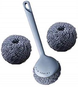 img 4 attached to 🧽 Versatile Kitchen Dish Cleaning Scrub Brush Set - Long Handle with 2 Anti-Scratch Dish Scrubbers and 2 Scouring Heads, Ideal for Cleaning Coated Pots, Utensils, and Dishes - Blue