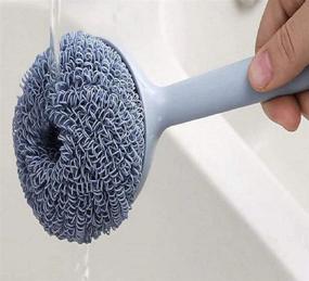 img 2 attached to 🧽 Versatile Kitchen Dish Cleaning Scrub Brush Set - Long Handle with 2 Anti-Scratch Dish Scrubbers and 2 Scouring Heads, Ideal for Cleaning Coated Pots, Utensils, and Dishes - Blue