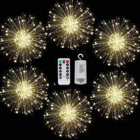 img 4 attached to 🎆 Firework Lights LED Starburst String Lights - 8 Modes, Battery Operated Fairy Lights for Wedding Christmas Decorations - Remote Control, Party Patio Garden Décor (6 Pack, White)