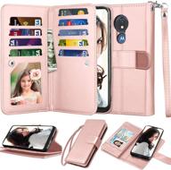 📱 stylish rosegold moto g7 power wallet case with card slots, detachable magnetic phone cover & lanyard - compatible with motorola g7 supra/xt1955/moto g7 optimo maxx xt1955dl logo