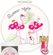 flamingo embroidery kit: stamped cross stitch set with clothes, color threads, and tools for adults, beginners, and kids logo