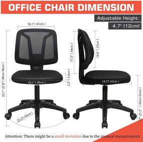 img 3 attached to 🪑 VigorPow Armless Mesh Office Chair: Ergonomic Swivel Small Computer Desk Chair with Lumbar Support, Height Adjustable for Adults and Kids - Black