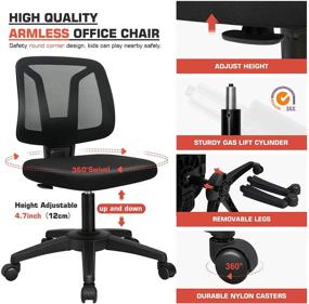 img 2 attached to 🪑 VigorPow Armless Mesh Office Chair: Ergonomic Swivel Small Computer Desk Chair with Lumbar Support, Height Adjustable for Adults and Kids - Black