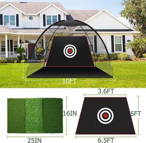 img 1 attached to Blended Golf Net: 10x7ft 7-in-1 Practice Net with Tri-Turf XL Mat, Target Cloth, 6 Balls, 7 Tees, Carry Bag - Heavy Duty Net for Driving, Chipping, Backyard, Indoor & Outdoor Golfing