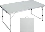 campmoon 4ft folding camping table: lightweight & adjustable legs for outdoor cooking and picnic - white логотип