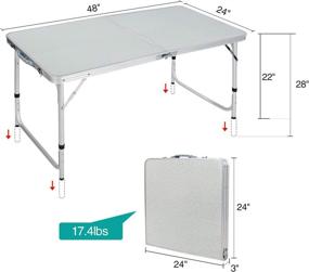 img 1 attached to CAMPMOON 4ft Folding Camping Table: Lightweight & Adjustable Legs for Outdoor Cooking and Picnic - White