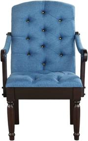 img 3 attached to 🔵 Blue Tufted Linen Fabric Upholstered Accent Dining Chair by Divano Roma Furniture - Traditional Style