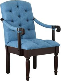 img 2 attached to 🔵 Blue Tufted Linen Fabric Upholstered Accent Dining Chair by Divano Roma Furniture - Traditional Style