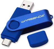 флеш-накопитель wansenda otg usb c type c высокой скорости - 2-в-1 usb 3.0/3.1 для хранения фотографий на устройствах android/пк/планшете/компьютере - 128 гб синий логотип