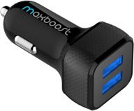 maxboost car charger with smartusb port 4.8a/24w [black] - iphone 12/11 pro max/xs max/xr/xs/x/8/7/plus, galaxy s20 ultra/s10/s10+/s10e/note, lg, air, mini, huawei, moto, pixel charger adapter logo