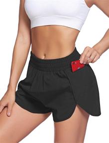 img 2 attached to Quick-Dry Athletic Shorts for Women with Zip Pocket | Sports Elastic Waist Workout Shorts | Running Shorts with Liner | LaLaLa