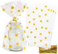 🎁 sbyure clear cello bags with gold polka dots - 6x10 inch - perfect for treats, candy, cookies - bakery party favor bags - pack of 100 with gold twist ties logo