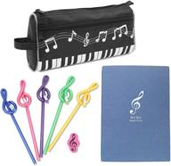 🎶 music notes themed stationery set: 8-piece bundle with piano pattern pen case, note notebook, eraser, and 5 pencils - perfect student and kids study gift логотип