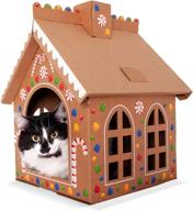 🍬 gingerloaf house with scratchpad - christmas gingerbread playhouse for cats, kittens, rabbits, bunny, with large candy sticker assortment for decorative fun logo