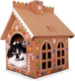 img 4 attached to 🍬 Gingerloaf House with Scratchpad - Christmas Gingerbread Playhouse for Cats, Kittens, Rabbits, Bunny, with Large Candy Sticker Assortment for Decorative Fun