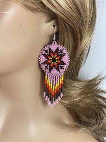 img 1 attached to 🌸 Handmade Native Style Pink Seed Bead Fringe Hook Earrings - E-60-SB-57