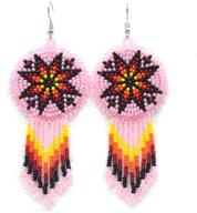 🌸 handmade native style pink seed bead fringe hook earrings - e-60-sb-57 logo