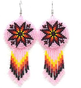 img 2 attached to 🌸 Handmade Native Style Pink Seed Bead Fringe Hook Earrings - E-60-SB-57