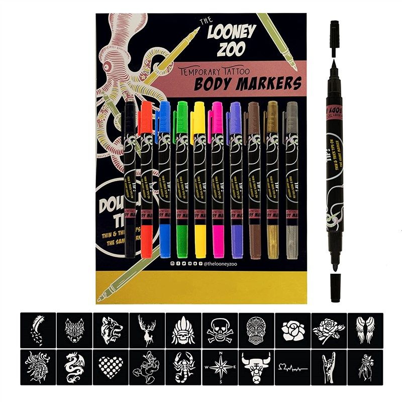 Looney Zoo'sTemporary Tattoo Markers - 4 Pack + Stencils – TheLooneyZoo