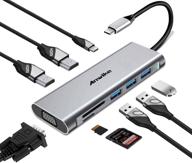🔌 anwike usb c docking station: triple display hub with hdmi, vga, 3 usb ports, pd charging, sd/tf card reader - compatible with macbook pro & macbook air, dell xps logo