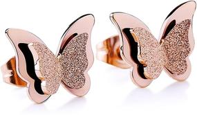 img 3 attached to Elegant Stainless Steel Butterfly Stud 🦋 Earrings with 18k Rose Gold Plating for Women