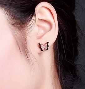 img 1 attached to Elegant Stainless Steel Butterfly Stud 🦋 Earrings with 18k Rose Gold Plating for Women