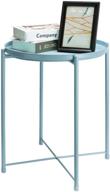 🔵 danpinera round metal side table - waterproof removable tray accent table for indoor & outdoor use (gray blue) логотип