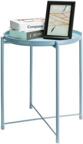 img 4 attached to 🔵 danpinera Round Metal Side Table - Waterproof Removable Tray Accent Table for Indoor & Outdoor Use (Gray Blue)