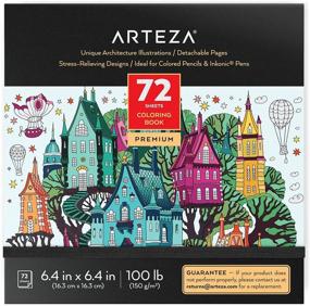 img 1 attached to Arteza Architecture Designs Adult Coloring Book, 6.4 x 6.4 Inches, 72 Sheets, Travel-Sized Anxiety Coloring Book with Thick 100-lb Paper, Art Supplies for Relaxation, Reflection, and Stress Relief