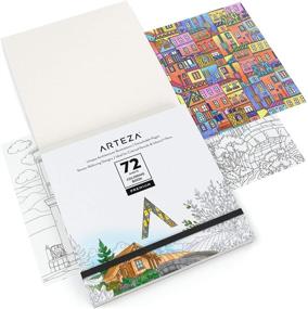 img 3 attached to Arteza Architecture Designs Adult Coloring Book, 6.4 x 6.4 Inches, 72 Sheets, Travel-Sized Anxiety Coloring Book with Thick 100-lb Paper, Art Supplies for Relaxation, Reflection, and Stress Relief