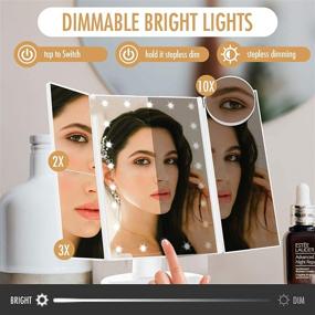 img 2 attached to 🔮 FASCINATE Trifold Vanity Mirror: Illuminating Makeup Mirror with 21 LED Lights, Adjustable Brightness, and 3 Magnification Options - Perfect Women's Xmas Gift!