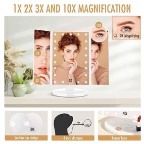 img 3 attached to 🔮 FASCINATE Trifold Vanity Mirror: Illuminating Makeup Mirror with 21 LED Lights, Adjustable Brightness, and 3 Magnification Options - Perfect Women's Xmas Gift!