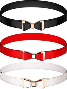 img 4 attached to 👗 Set of 3 Women's Skinny Waist Belts with Thin Stretchy Bow for Dresses - 3 Color Options