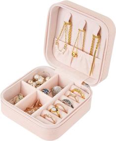 img 4 attached to Portable Travel Jewelry Organizer Case - Pink, Ideal Gift for Girls and Women - Rings, Earrings, Necklace Storage Display