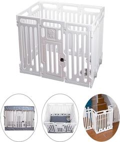 img 4 attached to 🐶 VATO White Transformable Playpen Panels: Multi-functional Pet Fence, Cage, and Gate - With Waterproof Cover, Mat, Build-in Basins, and Lockable Door (VF-001)