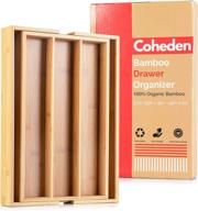 bamboo expandable drawer organizer by coheden - premium cutlery and utensil tray - versatile organizer, ideal for all drawer sizes - crafted from 100% pure bamboo (medium size: 3-5 compartments) logo