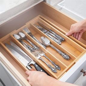 img 1 attached to Bamboo Expandable Drawer Organizer by Coheden - Premium Cutlery and Utensil Tray - Versatile Organizer, Ideal for All Drawer Sizes - Crafted from 100% Pure Bamboo (Medium size: 3-5 Compartments)