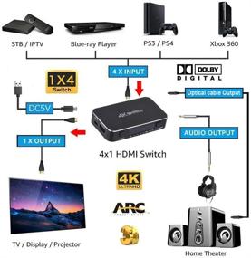 img 3 attached to Высокопроизводительный HDMI переключатель 4x1 с извлекателем аудио, 4K@60Гц ультра HD переключатель, функция ARC, поддержка 3D и 1080P @120Гц, совместим с HDTV (беспроводной пульт ДУ с ИК-управлением)