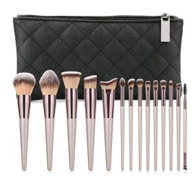 img 4 attached to 👝 Aolongli 14-Piece Makeup Brushes Set with Zip Bag - Professional Kabuki Brush Set, Premium Synthetic Hair, Ideal for Foundation, Eyeshadow, Powder Blending, Eyebrow & Eyelash Brushes - Cosmetic Makeup Brush Kit in Champagne Gold