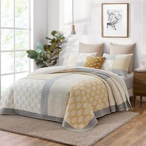 img 3 attached to 🌻 Finlonte Quilt King: Farmhouse Floral Bedspread Set for King Size Bed - Yellow Grey White, Lightweight & Reversible - 3 Piece All-Season Bedding