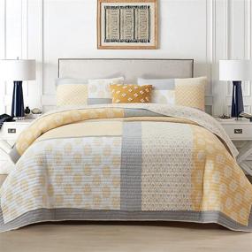 img 4 attached to 🌻 Finlonte Quilt King: Farmhouse Floral Bedspread Set for King Size Bed - Yellow Grey White, Lightweight & Reversible - 3 Piece All-Season Bedding
